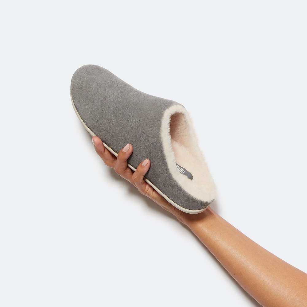 Fitflop Womens Slippers - Chrissie Shearling - Grey - 605-UVGDYF